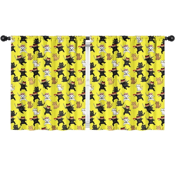Blackout Kids Curtains,Ninja Cat Yellow Pattern Children's Insulated Curtains Set Of 2,Bedroom Essentials,Toddler Room Decor 52"x63"