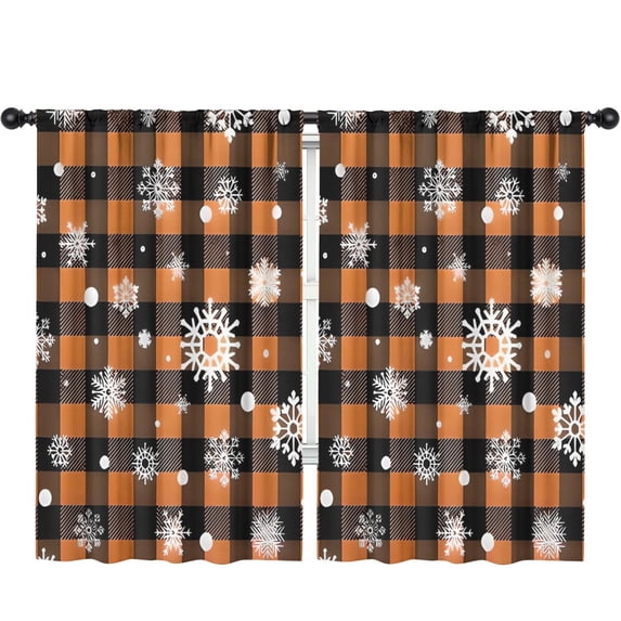 Blackout Kids Curtains,Orange and Black Plaid Christmas Snowflake Pattern Childrens Insulated Curtains Set Of 2,Bedroom Essentials,Toddler Room Decor 52"x84"