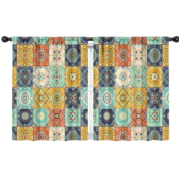 Blackout Kids Curtains,Orange Boho Bohemia Floral Geometric Pattern Childrens Insulated Curtains Set Of 2,Bedroom Essentials,Toddler Room Decor 42x54in(106x137cm)