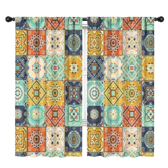 Blackout Kids Curtains,Orange Boho Bohemia Floral Geometric Pattern Childrens Insulated Curtains Set Of 2,Bedroom Essentials,Toddler Room Decor 42x84in(106x213cm)