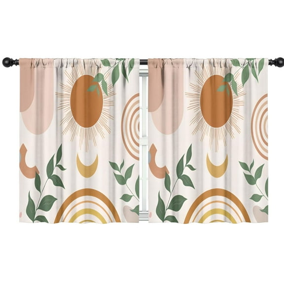 Blackout Kids Curtains,Orange Boho Sun, Moon and Plant Pattern Childrens Insulated Curtains Set Of 2,Bedroom Essentials,Toddler Room Decor 42x54in(106x137cm)