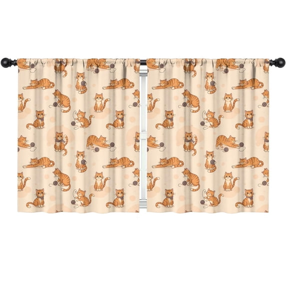 Blackout Kids Curtains,Orange Cat and Yarn Beige Pattern Children's Insulated Curtains Set Of 2,Bedroom Essentials,Toddler Room Decor 52"x63"