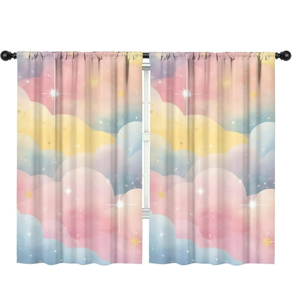 Blackout Kids Curtains,Pastel Cloud Starry Sky Childrens Insulated Curtains Set Of 2,Bedroom Essentials,Toddler Room Decor 52"x84"