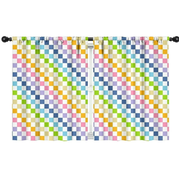 Blackout Kids Curtains,Pastel Color Checkered Pattern Childrens Insulated Curtains Set Of 2,Bedroom Essentials,Toddler Room Decor 42"x54"