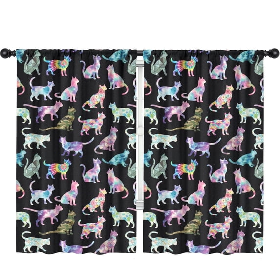 Blackout Kids Curtains,Patterned Cat Silhouette Black Pattern Children's Insulated Curtains Set Of 2,Bedroom Essentials,Toddler Room Decor 52"x84"