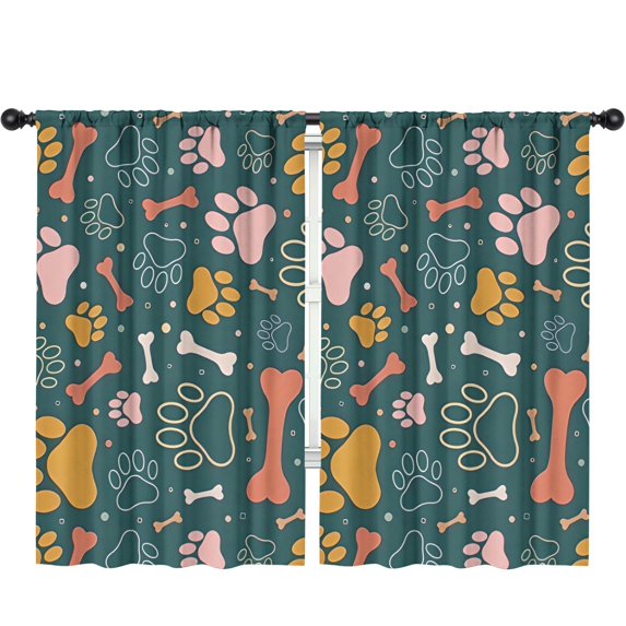 Blackout Kids Curtains,Paw Prints and Bones Childrens Insulated Curtains Set Of 2,Bedroom Essentials,Toddler Room Decor 52x84in(132x213cm)