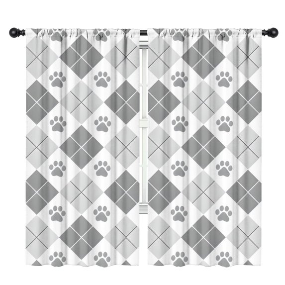 Blackout Kids Curtains,Pawprints Argyle Childrens Insulated Curtains Set Of 2,Bedroom Essentials,Toddler Room Decor 42x84in(106x213cm)