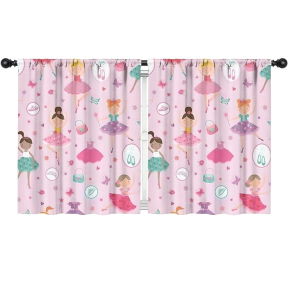 Blackout Kids Curtains,Pink Ballerina Princess Pattern Childrens Insulated Curtains Set Of 2,Bedroom Essentials,Toddler Room Decor 52"x63"