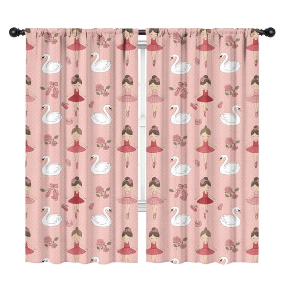 Blackout Kids Curtains,Pink Ballerina Swan Pattern Childrens Insulated Curtains Set Of 2,Bedroom Essentials,Toddler Room Decor 42"x84"