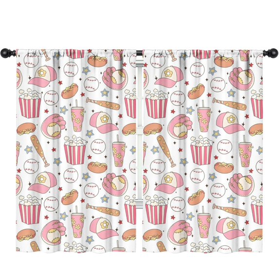 Blackout Kids Curtains,Pink Baseball Game Snacks Pattern Childrens Insulated Curtains Set Of 2,Bedroom Essentials,Toddler Room Decor 52"x84"