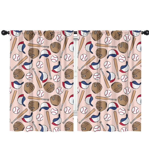 Blackout Kids Curtains,Pink Baseball Gear Pattern Childrens Insulated Curtains Set Of 2,Bedroom Essentials,Toddler Room Decor 42"x63"
