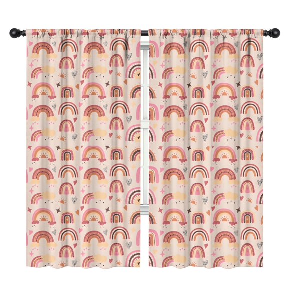 Blackout Kids Curtains,Pink Boho Bohemia Rainbows Hearts Stars Pattern Childrens Insulated Curtains Set Of 2,Bedroom Essentials,Toddler Room Decor 42x84in(106x213cm)