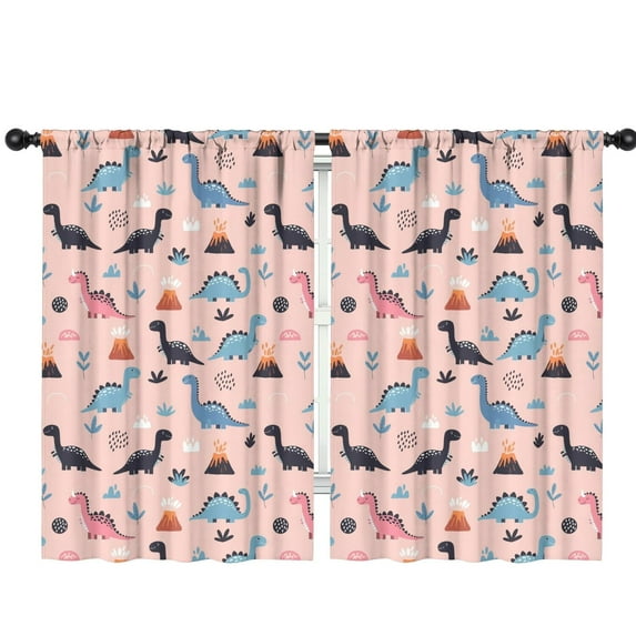 Blackout Kids Curtains,Pink Cartoon Dinosaurs Volcanoes Pattern Childrens Insulated Curtains Set Of 2,Bedroom Essentials,Toddler Room Decor 42"x63"