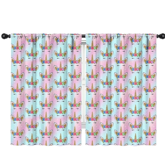 Blackout Kids Curtains,Pink Cartoon Unicorn Horn Flower Pattern Childrens Insulated Curtains Set Of 2,Bedroom Essentials,Toddler Room Decor 42"x63"