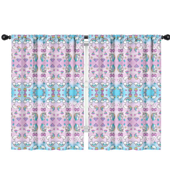 Blackout Kids Curtains,Pink Cartoon Unicorn Rainbow Diamond Childrens Insulated Curtains Set Of 2,Bedroom Essentials,Toddler Room Decor 42"x63"