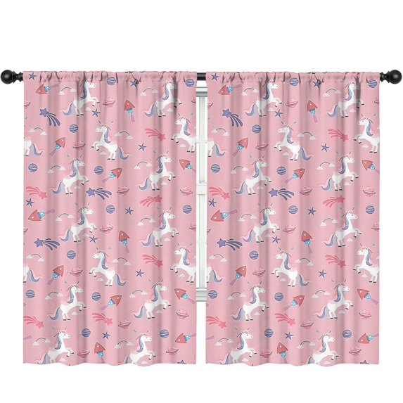 Blackout Kids Curtains,Pink Cartoon Unicorn Space Pattern Childrens Insulated Curtains Set Of 2,Bedroom Essentials,Toddler Room Decor 52"x84"