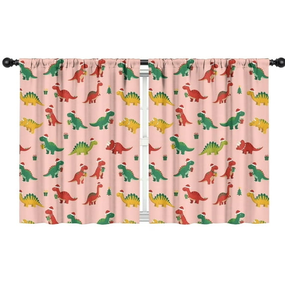 Blackout Kids Curtains,Pink Christmas Dinosaurs Pattern Childrens Insulated Curtains Set Of 2,Bedroom Essentials,Toddler Room Decor 42"x54"