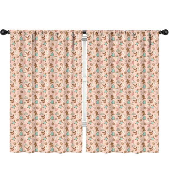 Blackout Kids Curtains,Pink Christmas Gingerbread and Tree Pattern Childrens Insulated Curtains Set Of 2,Bedroom Essentials,Toddler Room Decor 52"x84"