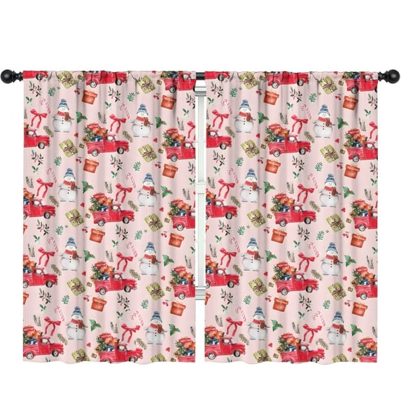 Blackout Kids Curtains,Pink Christmas Red Truck and Snowman Pattern Childrens Insulated Curtains Set Of 2,Bedroom Essentials,Toddler Room Decor 52"x84"