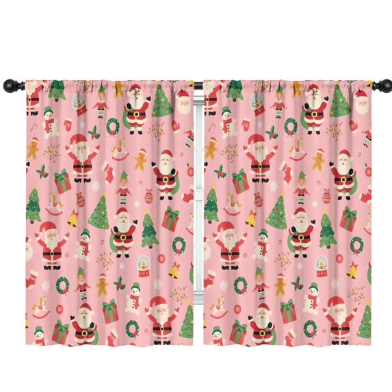 Blackout Kids Curtains,Pink Christmas Santa Pattern Childrens Insulated Curtains Set Of 2,Bedroom Essentials,Toddler Room Decor 42"x63"