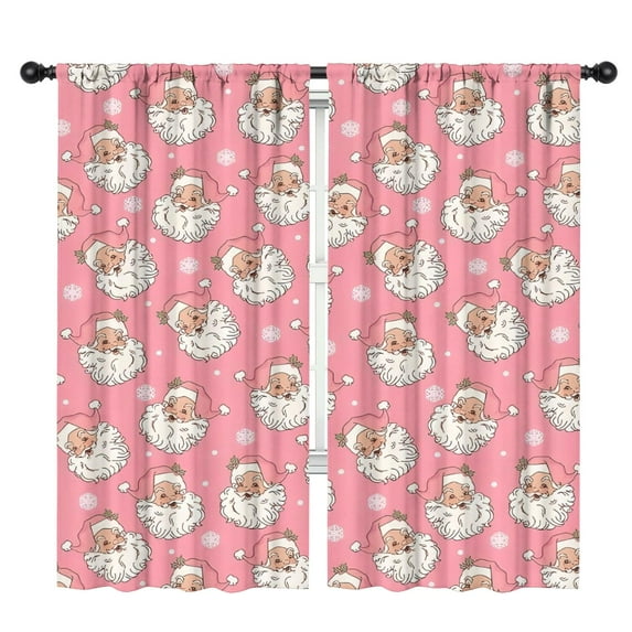 Blackout Kids Curtains,Pink Christmas Santa Pattern Childrens Insulated Curtains Set Of 2,Bedroom Essentials,Toddler Room Decor 42"x84"