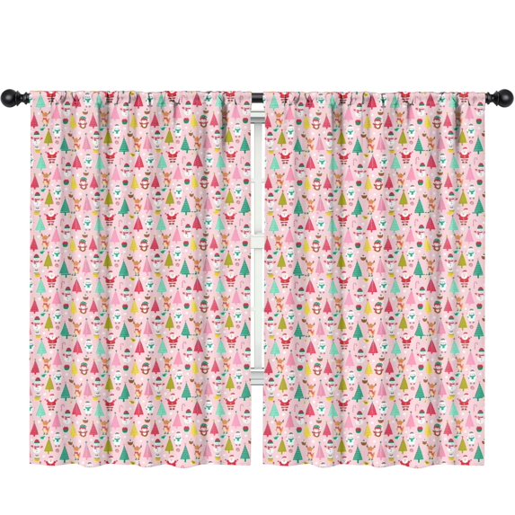 Blackout Kids Curtains,Pink Christmas Santa and Tree Pattern Childrens Insulated Curtains Set Of 2,Bedroom Essentials,Toddler Room Decor 52"x84"