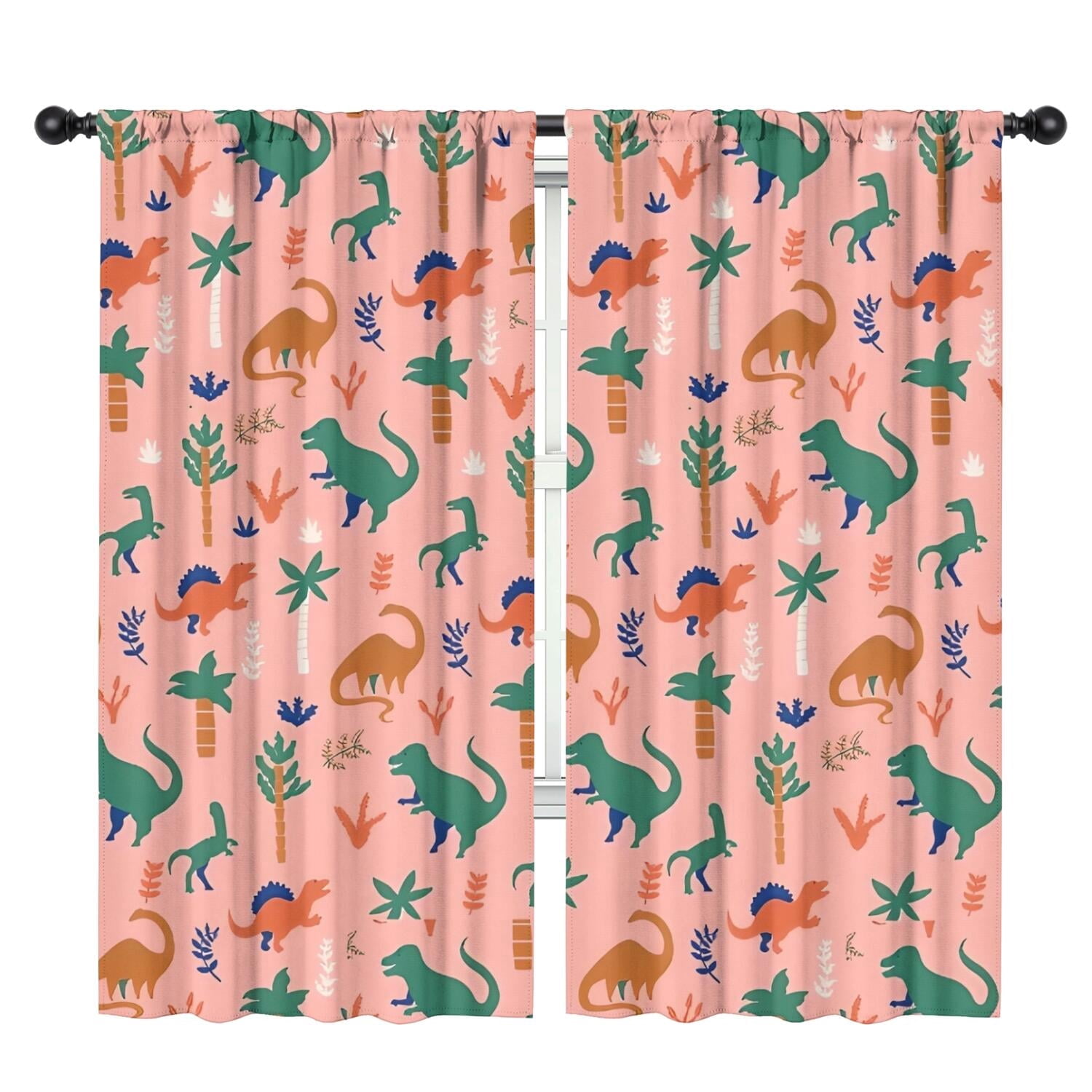 Blackout Kids Curtains,Pink Colorful Dinosaurs Pattern Childrens Insulated Curtains Set Of 2,Bedroom Essentials,Toddler Room Decor 42"x84"