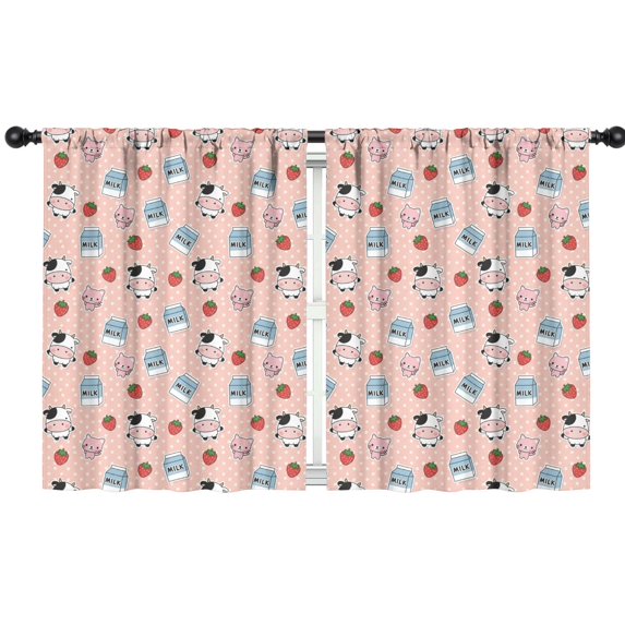 Blackout Kids Curtains,Pink Cow Milk Strawberry Pattern Childrens Insulated Curtains Set Of 2,Bedroom Essentials,Toddler Room Decor 42x54in(106x137cm)