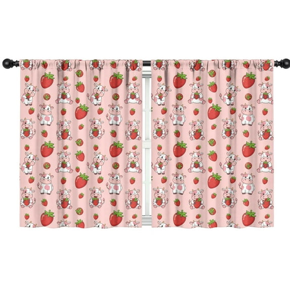 Blackout Kids Curtains,Pink Cow Strawberry Pattern Childrens Insulated Curtains Set Of 2,Bedroom Essentials,Toddler Room Decor 42x54in(106x137cm)