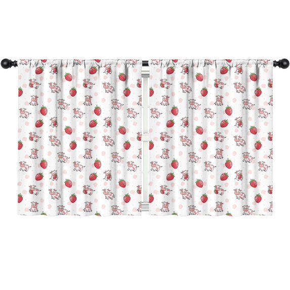 Blackout Kids Curtains,Pink Cow Strawberry Pattern Childrens Insulated Curtains Set Of 2,Bedroom Essentials,Toddler Room Decor 52x63in(132x160cm)