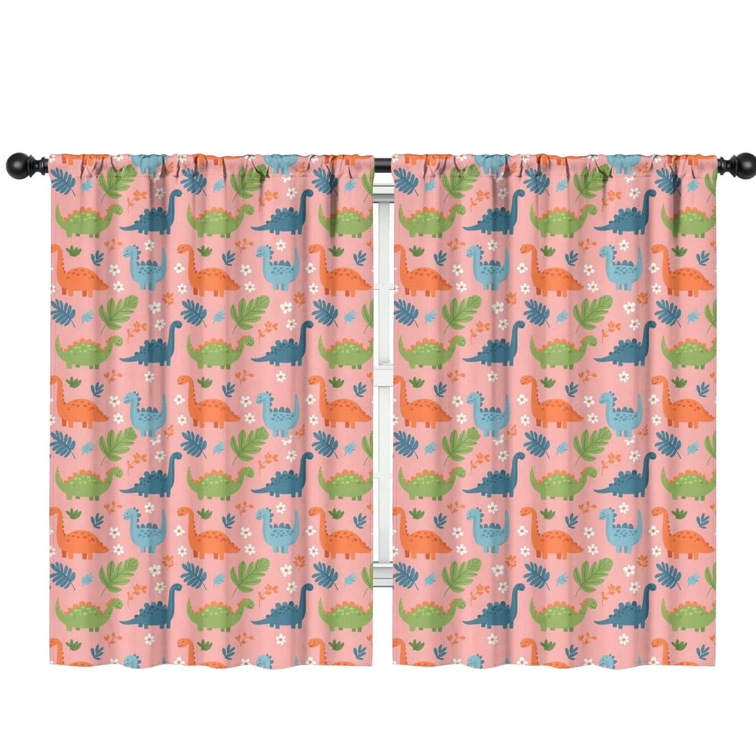 Blackout Kids Curtains,Pink Dinosaur Floral Pattern Childrens Insulated Curtains Set Of 2,Bedroom Essentials,Toddler Room Decor 42"x63"