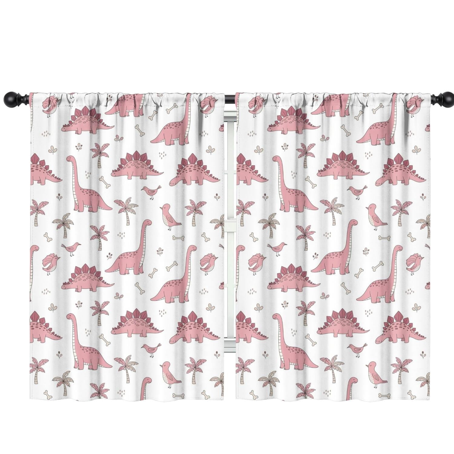 Blackout Kids Curtains,Pink Dinosaur and Bird Pattern Childrens Insulated Curtains Set Of 2,Bedroom Essentials,Toddler Room Decor 42"x63"