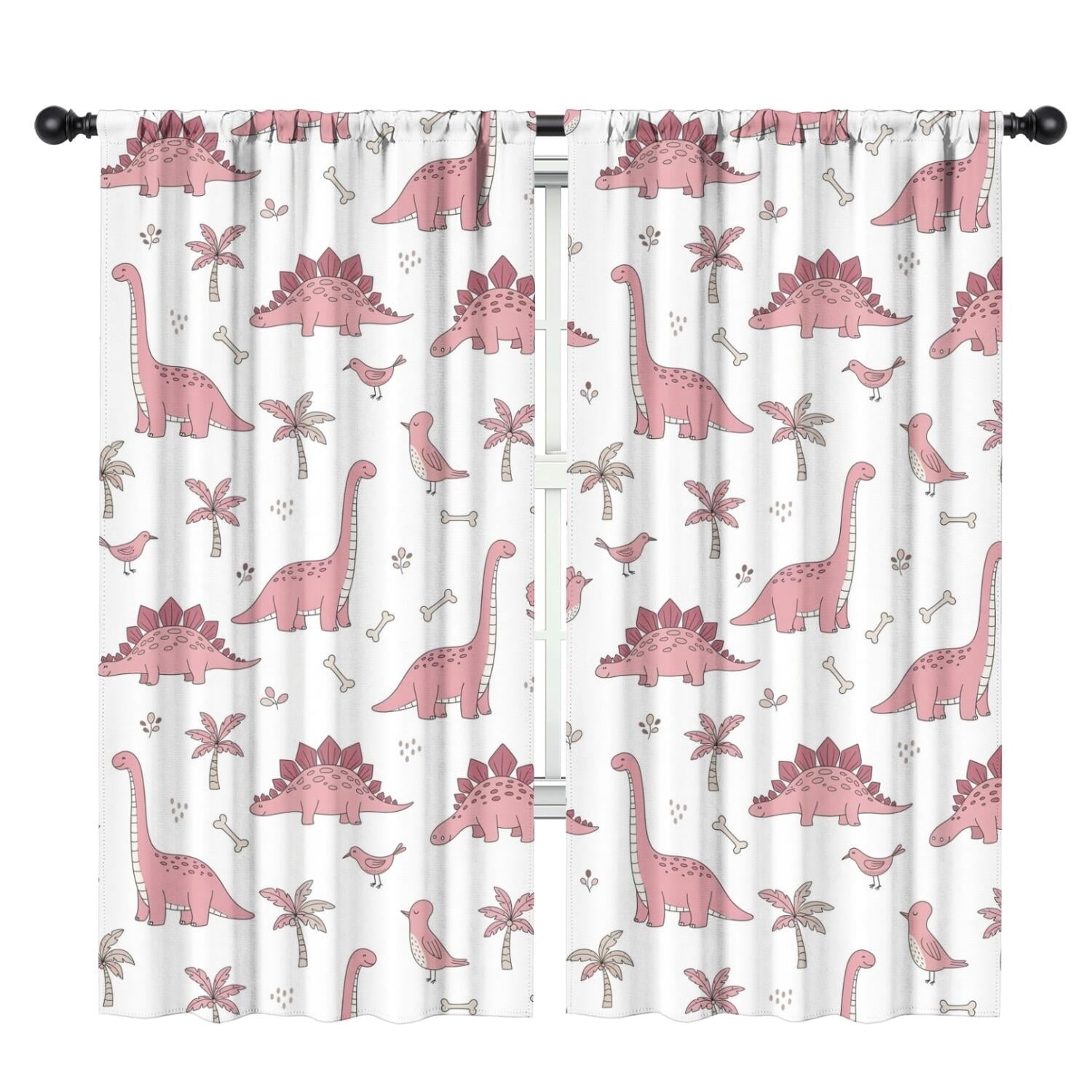 Blackout Kids Curtains,Pink Dinosaur and Bird Pattern Childrens Insulated Curtains Set Of 2,Bedroom Essentials,Toddler Room Decor 42"x84"