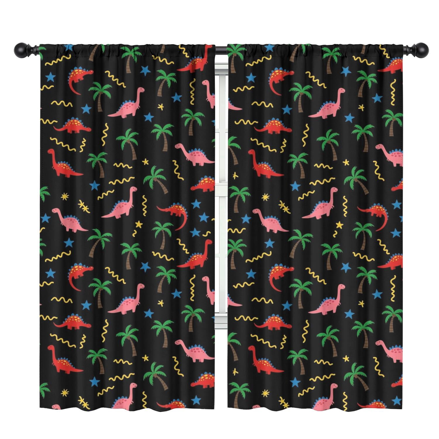 Blackout Kids Curtains,Pink Dinosaurs Cosmic Stars Childrens Insulated Curtains Set Of 2,Bedroom Essentials,Toddler Room Decor 42"x84"