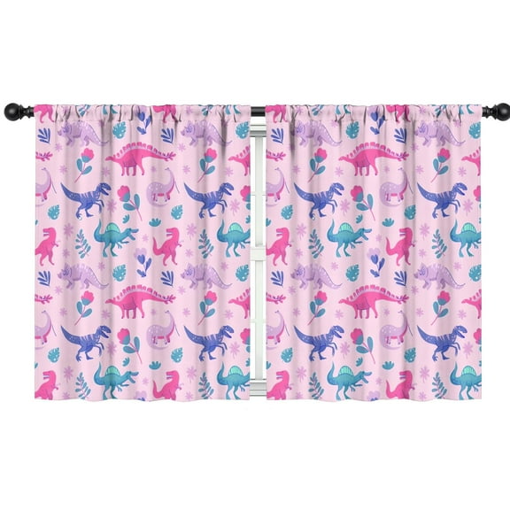 Blackout Kids Curtains,Pink Dinosaurs Flowers Leaves Pattern Childrens Insulated Curtains Set Of 2,Bedroom Essentials,Toddler Room Decor 42"x54"