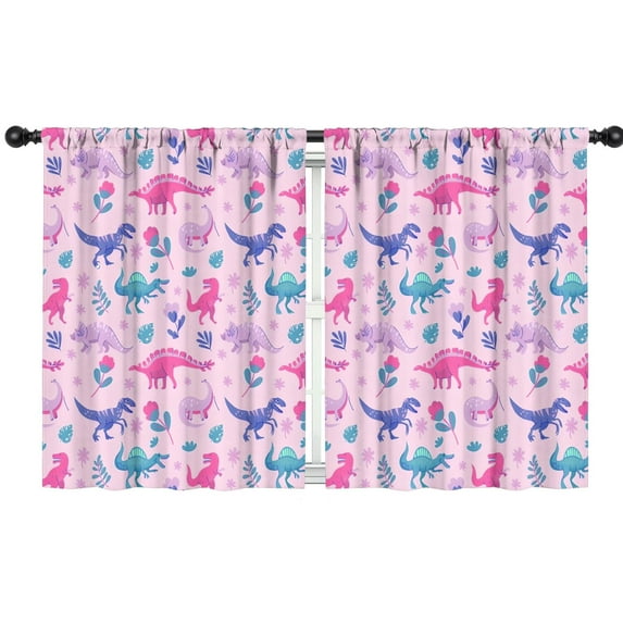 Blackout Kids Curtains,Pink Dinosaurs Flowers Leaves Pattern Childrens Insulated Curtains Set Of 2,Bedroom Essentials,Toddler Room Decor 42"x54"