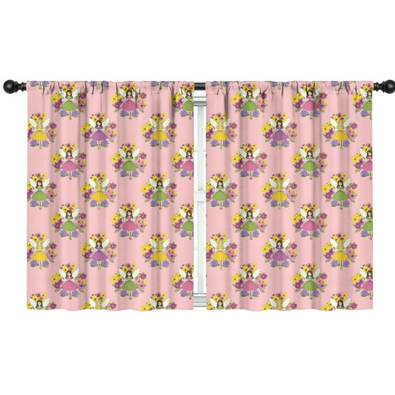 Blackout Kids Curtains,Pink Flower Fairy Pattern Childrens Insulated Curtains Set Of 2,Bedroom Essentials,Toddler Room Decor 42"x54"