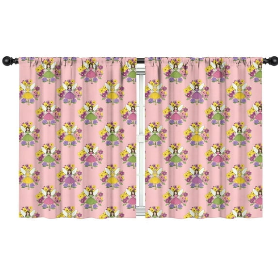 Blackout Kids Curtains,Pink Flower Fairy Pattern Childrens Insulated Curtains Set Of 2,Bedroom Essentials,Toddler Room Decor 42"x54"