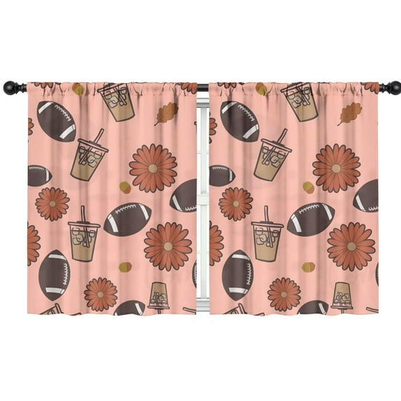 Blackout Kids Curtains,Pink Football and Drinks Pattern Childrens Insulated Curtains Set Of 2,Bedroom Essentials,Toddler Room Decor 42"x54"