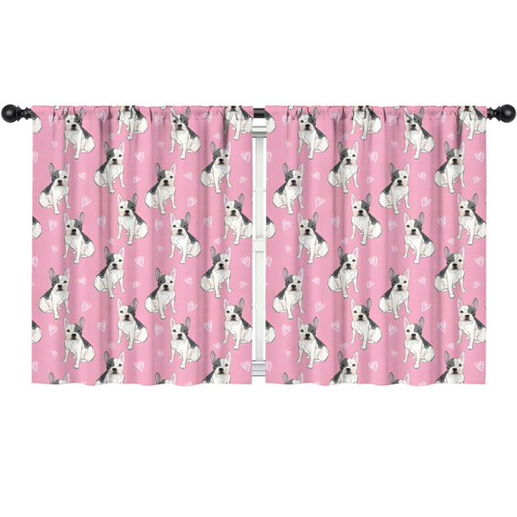 Blackout Kids Curtains,Pink French Bulldog Love Heart Childrens Insulated Curtains Set Of 2,Bedroom Essentials,Toddler Room Decor 52x63in(132x160cm)