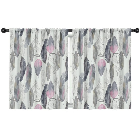 Blackout Kids Curtains,Pink and Grey Watercolor Feather Pattern Childrens Insulated Curtains Set Of 2,Bedroom Essentials,Toddler Room Decor 42x54in(106x137cm)