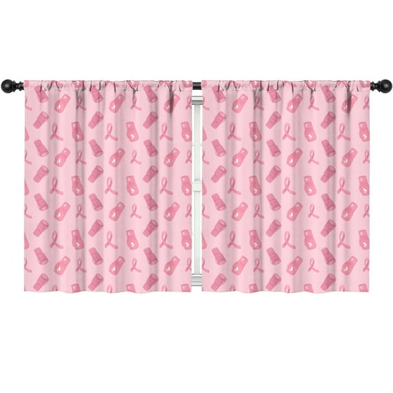Blackout Kids Curtains,Pink Ribbon Pattern Childrens Insulated Curtains Set Of 2,Bedroom Essentials,Toddler Room Decor 52"x63"
