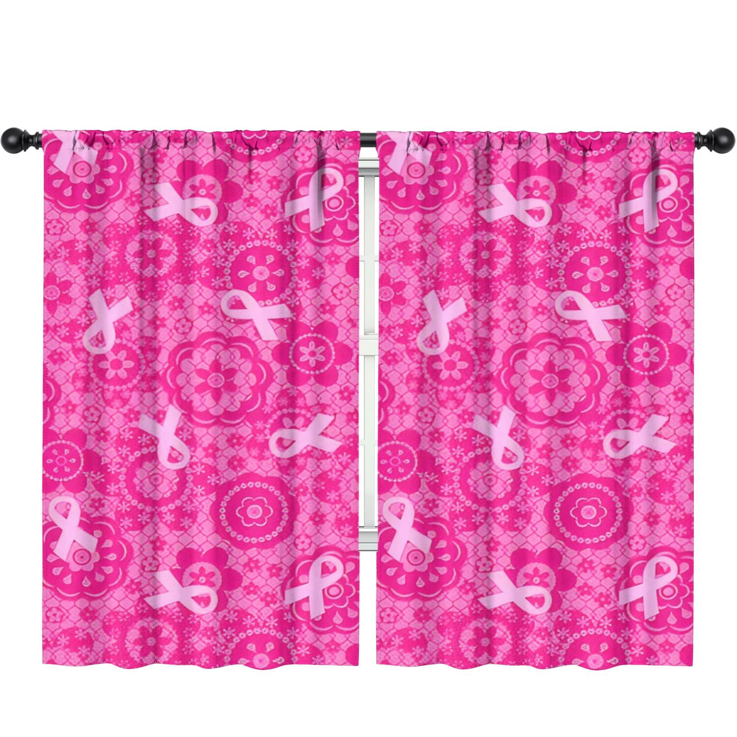 Blackout Kids Curtains,Pink Ribbon Pattern Childrens Insulated Curtains