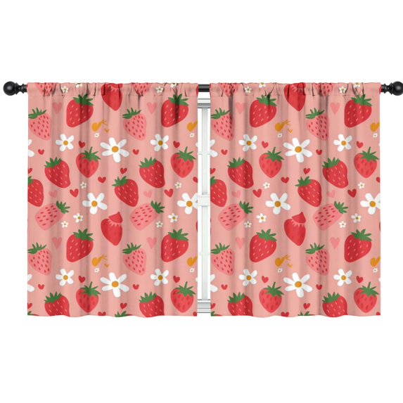 Blackout Kids Curtains,Pink Strawberry Plants Fruit Childrens Insulated Curtains Set Of 2,Bedroom Essentials,Toddler Room Decor 42x54in(106x137cm)