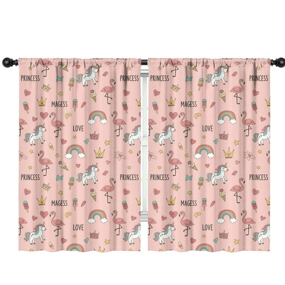 Blackout Kids Curtains,Pink Unicorn Flamingo Pattern Childrens Insulated Curtains Set Of 2,Bedroom Essentials,Toddler Room Decor 42"x63"