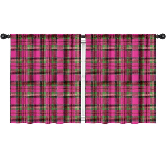 Blackout Kids Curtains,Pink and Green Checkered Pattern Children's Insulated Curtains Set Of 2,Bedroom Essentials,Toddler Room Decor 52"x63"