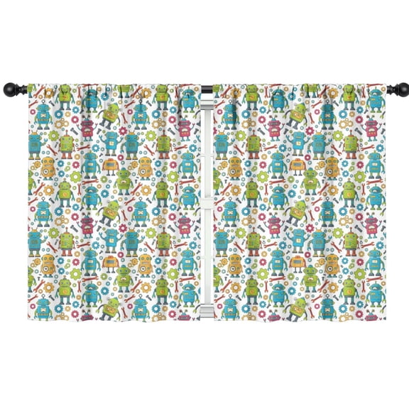 Blackout Kids Curtains,Robot and Gears White Pattern Children's Insulated Curtains Set Of 2,Bedroom Essentials,Toddler Room Decor 42"x54"