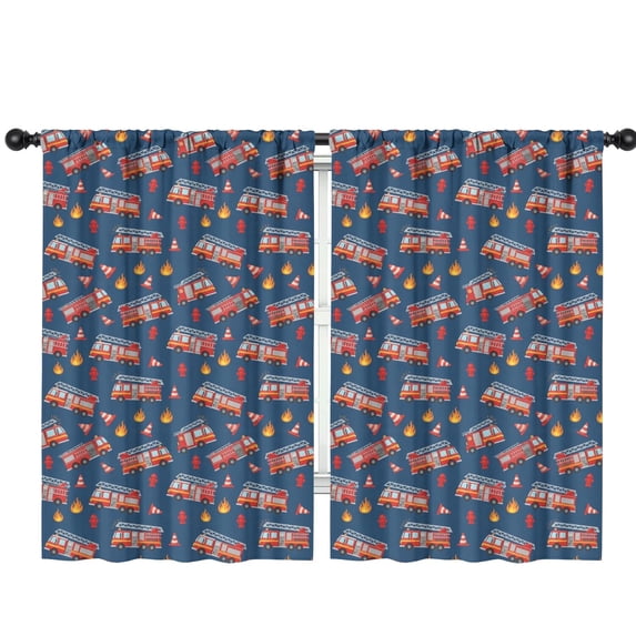 Blackout Kids Curtains,Fireman and Flame Blue Pattern Children's Insulated Curtains Set Of 2,Bedroom Essentials,Toddler Room Decor 42"x63"