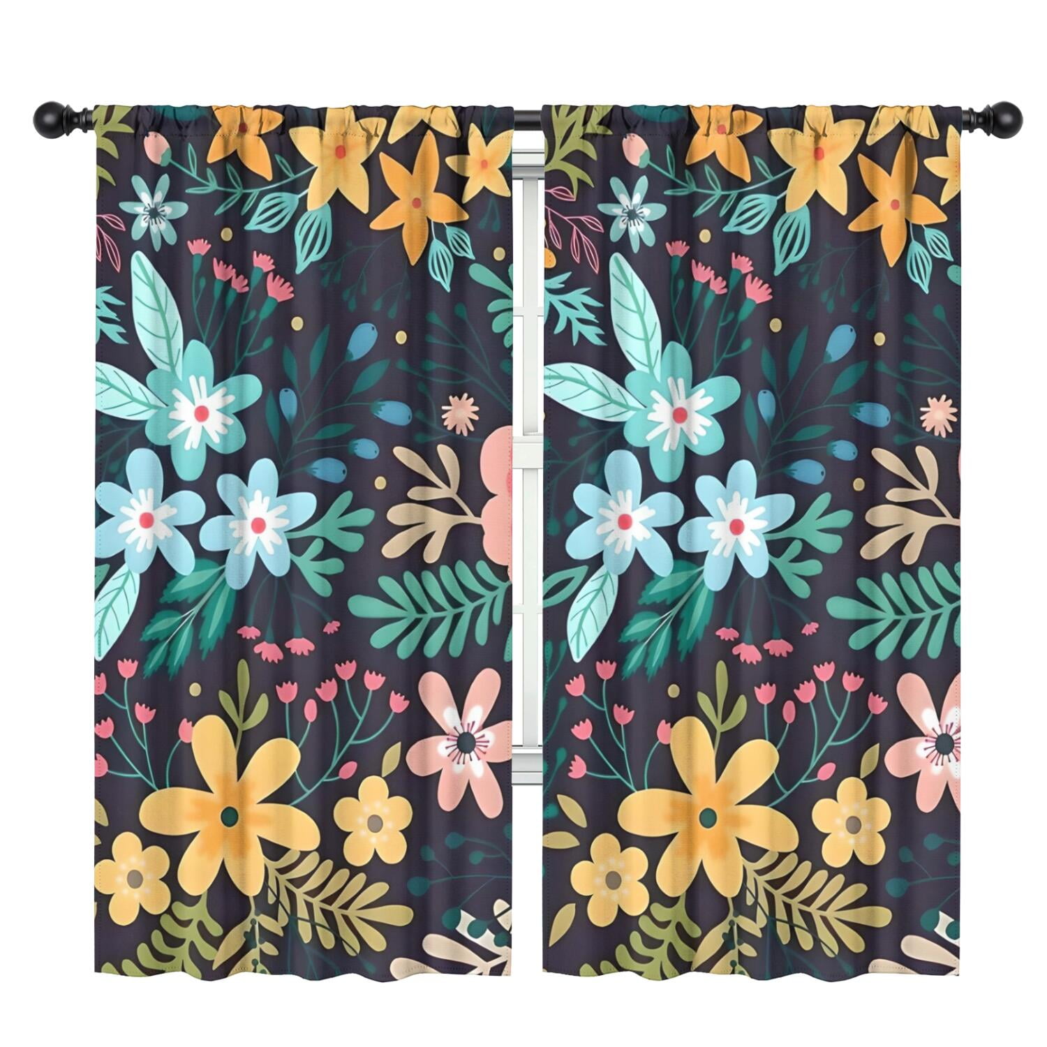 Blackout Kids Curtains,Pioneer Flower Floral Print Pattern Childrens