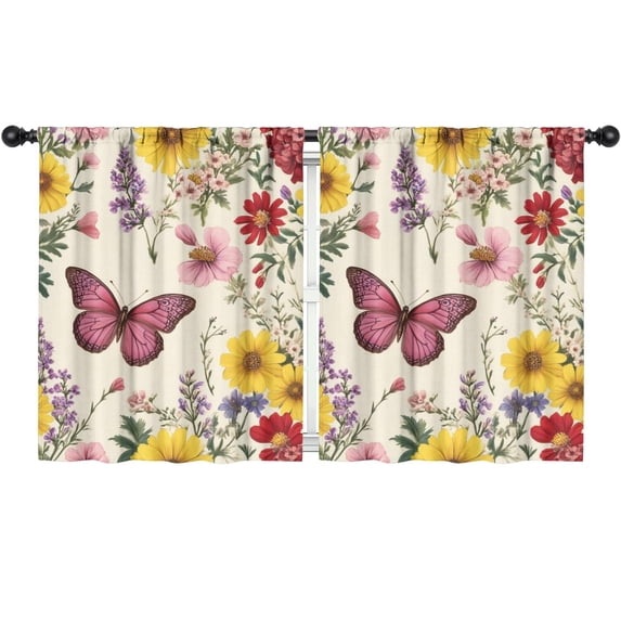 Blackout Kids Curtains,Pioneer Flower and Butterfly Childrens Insulated Curtains Set Of 2,Bedroom Essentials,Toddler Room Decor 52x63in(132x160cm)